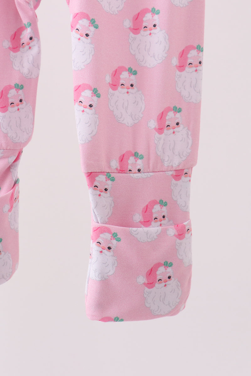 Pink christmas santa claus bamboo romper - Aaria Tees Aaria Tees