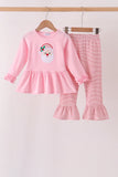 Pink stripe santa embroidery ruffle pants set - Aaria Tees Aaria Tees