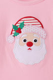 Pink stripe santa embroidery ruffle pants set - Aaria Tees Aaria Tees