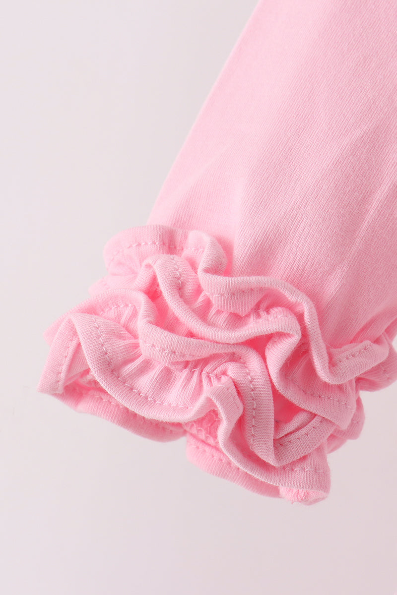 Pink stripe santa embroidery ruffle pants set - Aaria Tees Aaria Tees