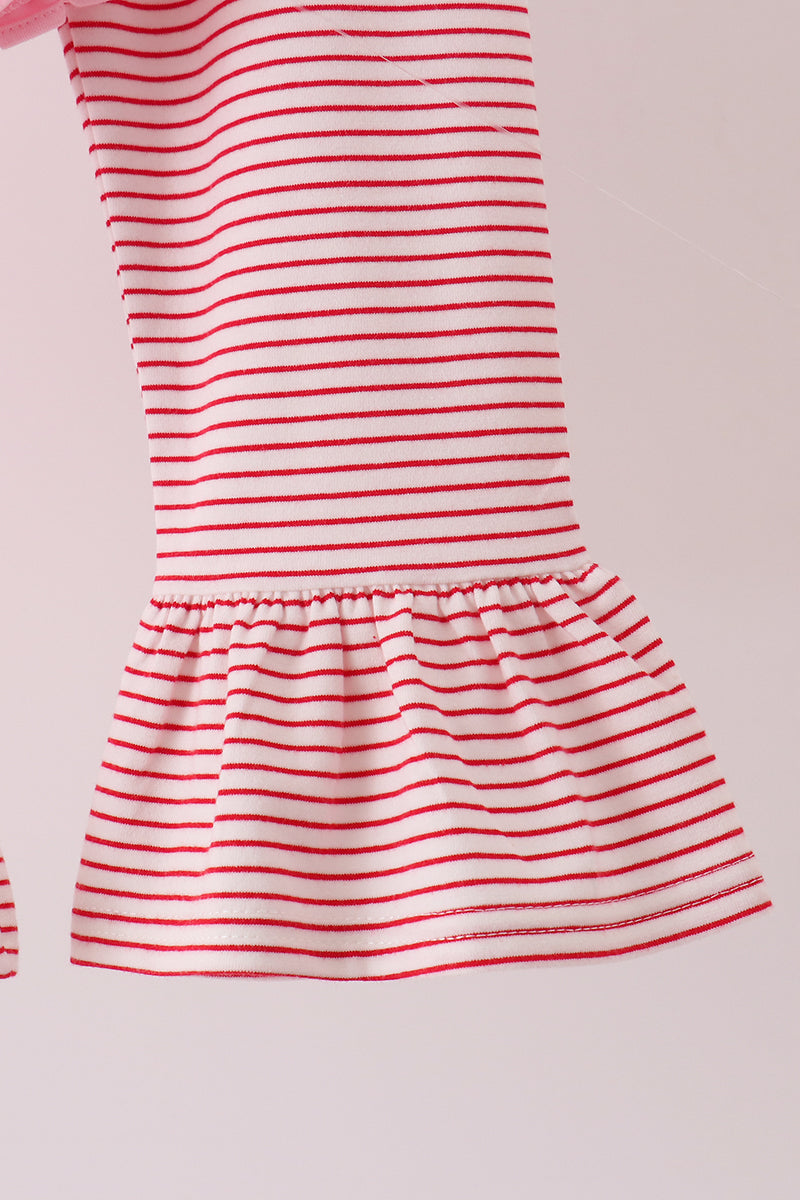 Pink stripe santa embroidery ruffle pants set - Aaria Tees Aaria Tees