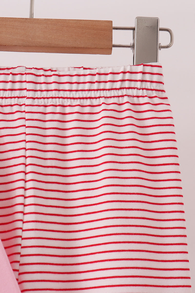Pink stripe santa embroidery ruffle pants set - Aaria Tees Aaria Tees