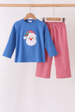 Blue santa embroidery gingham pants set - Aaria Tees Aaria Tees