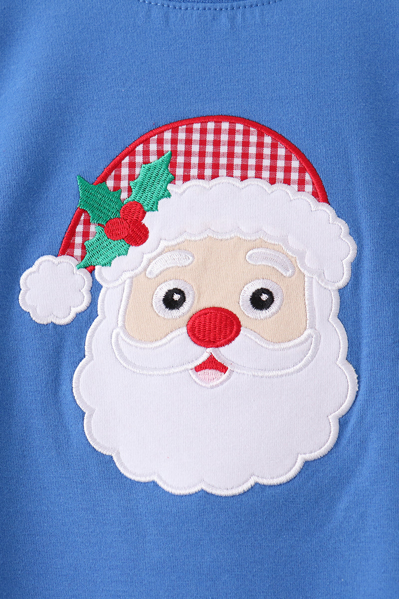 Blue santa embroidery gingham pants set - Aaria Tees Aaria Tees