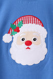 Blue santa embroidery gingham pants set - Aaria Tees Aaria Tees