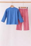 Blue santa embroidery gingham pants set - Aaria Tees Aaria Tees