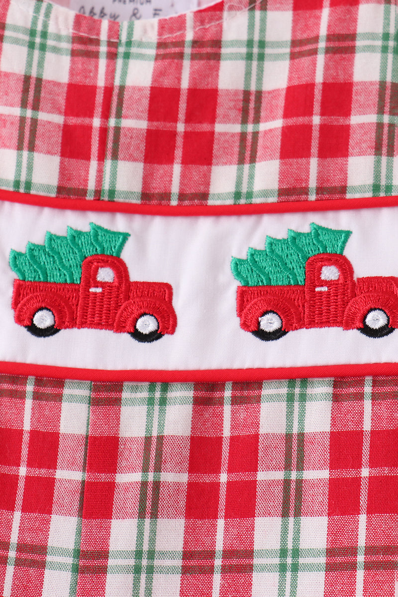 Red christmas tree truck embroidery plaid jonjon - Aaria Tees Aaria Tees
