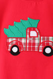 Red christmas tree truck embroidery plaid pants set - Aaria Tees Aaria Tees