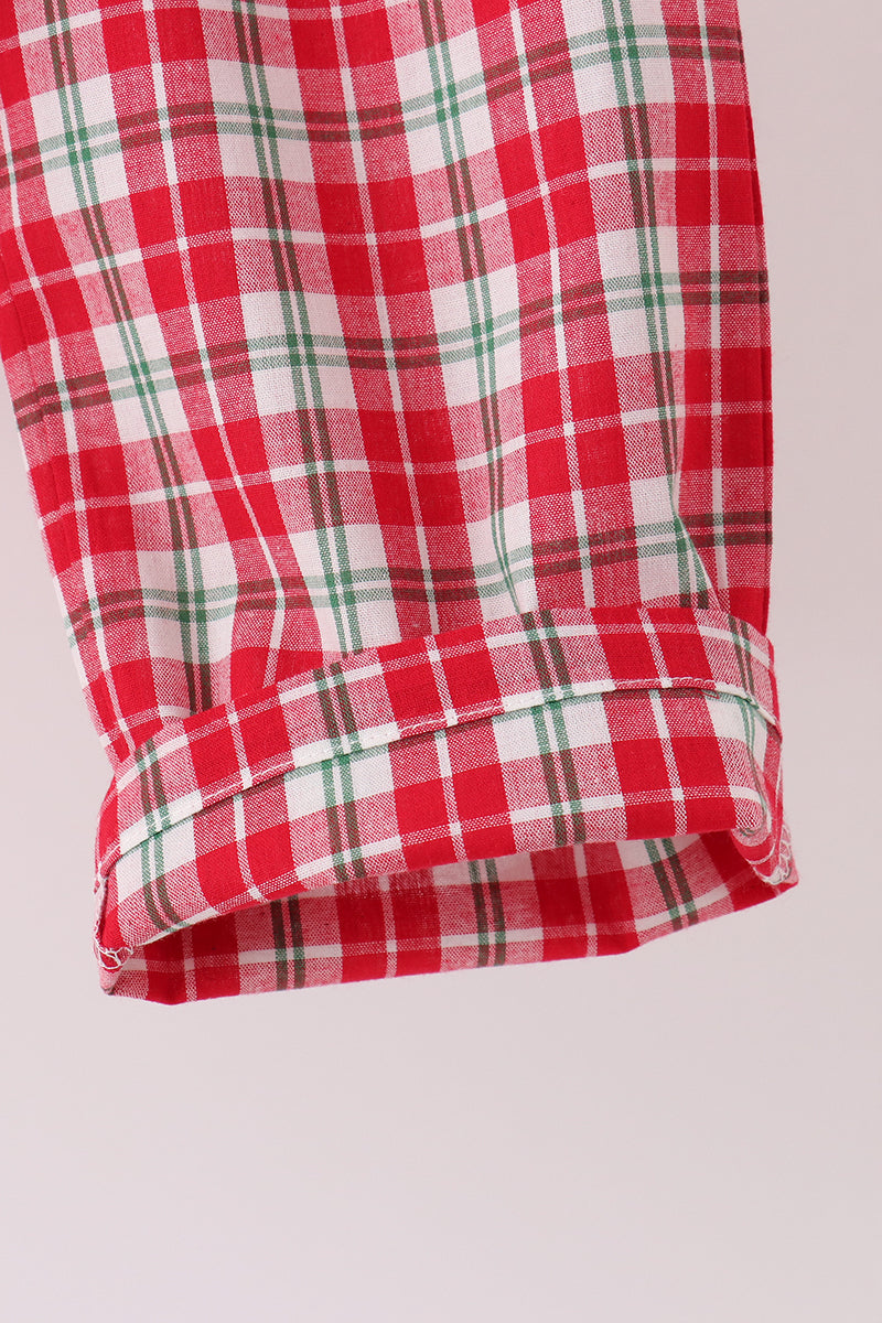 Red christmas tree truck embroidery plaid pants set - Aaria Tees Aaria Tees
