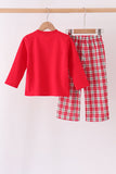 Red christmas tree truck embroidery plaid pants set - Aaria Tees Aaria Tees