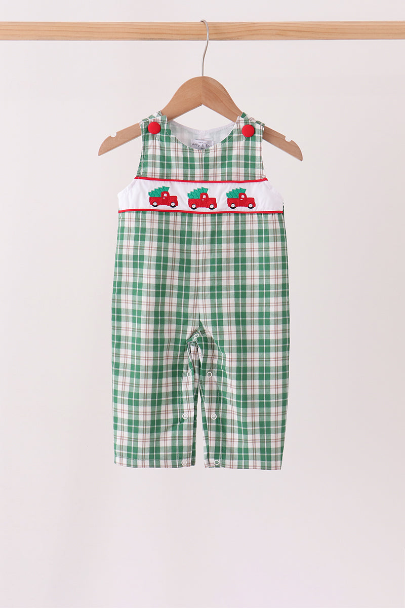 Green christmas tree truck embroidery plaid jonjon - Aaria Tees