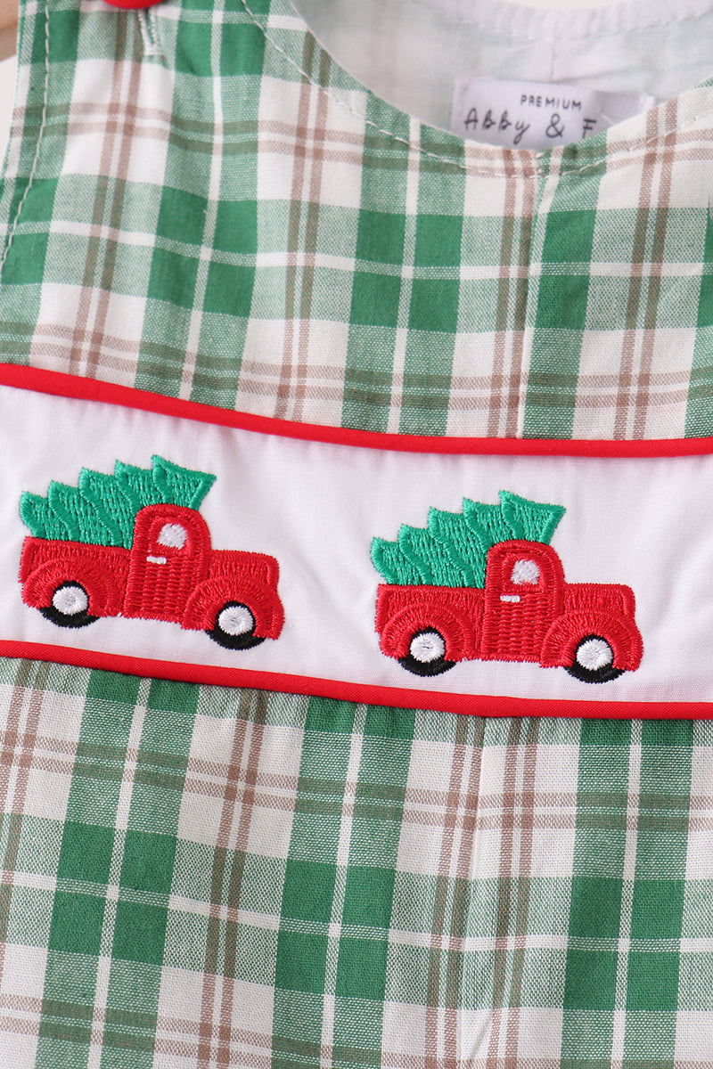 Green christmas tree truck embroidery plaid jonjon - Aaria Tees Aaria Tees