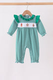 Green gingerbread embroidery stripe ruffle romper - Aaria Tees Aaria Tees