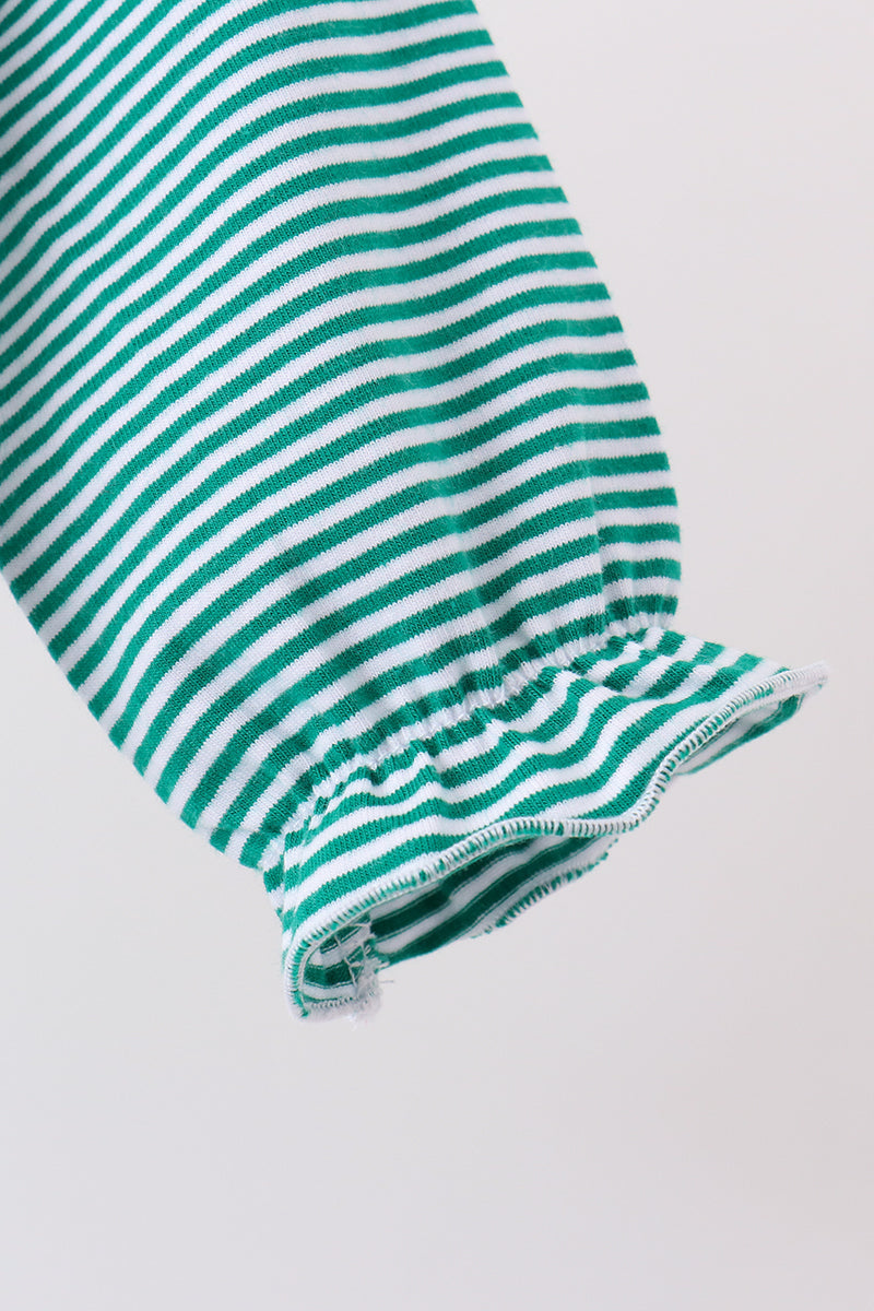 Green gingerbread embroidery stripe ruffle romper - Aaria Tees Aaria Tees