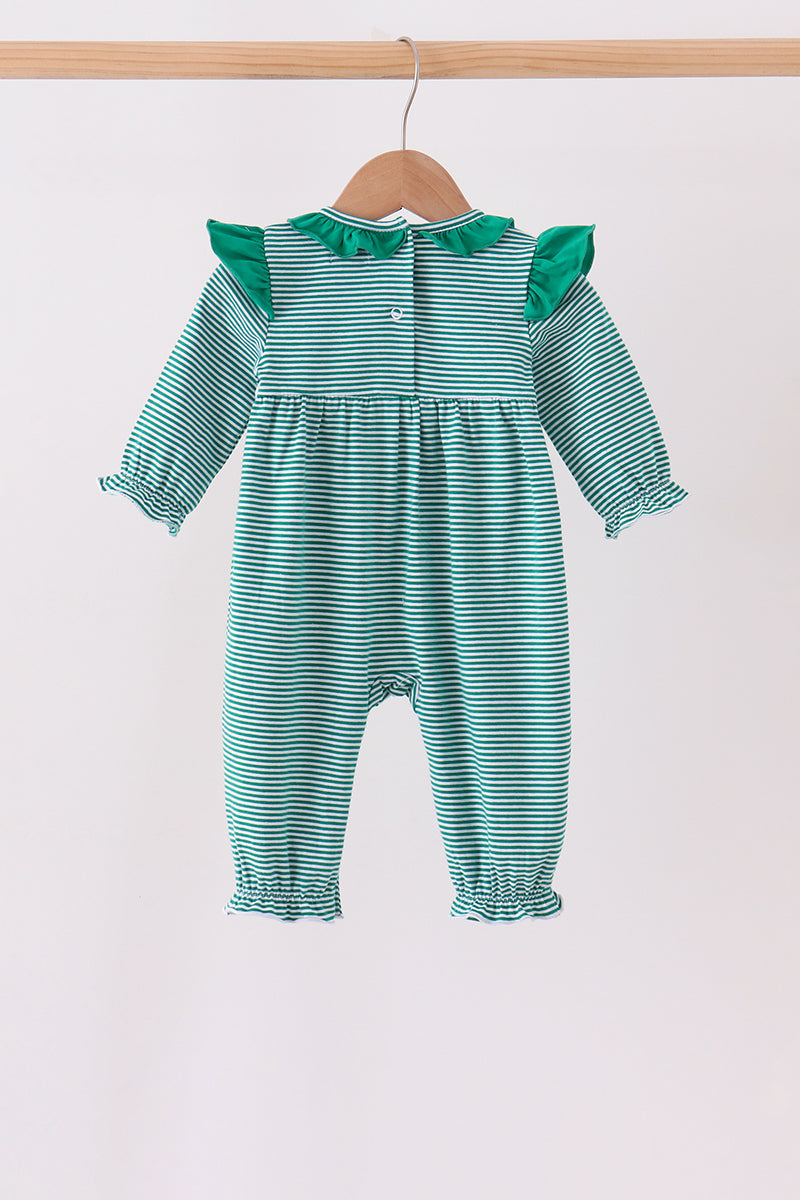 Green gingerbread embroidery stripe ruffle romper - Aaria Tees Aaria Tees
