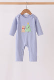 Blue christmas tree puppy embroidery stripe romper - Aaria Tees Aaria Tees