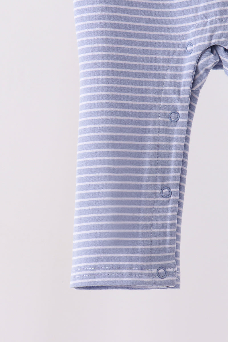 Blue christmas tree puppy embroidery stripe romper - Aaria Tees Aaria Tees