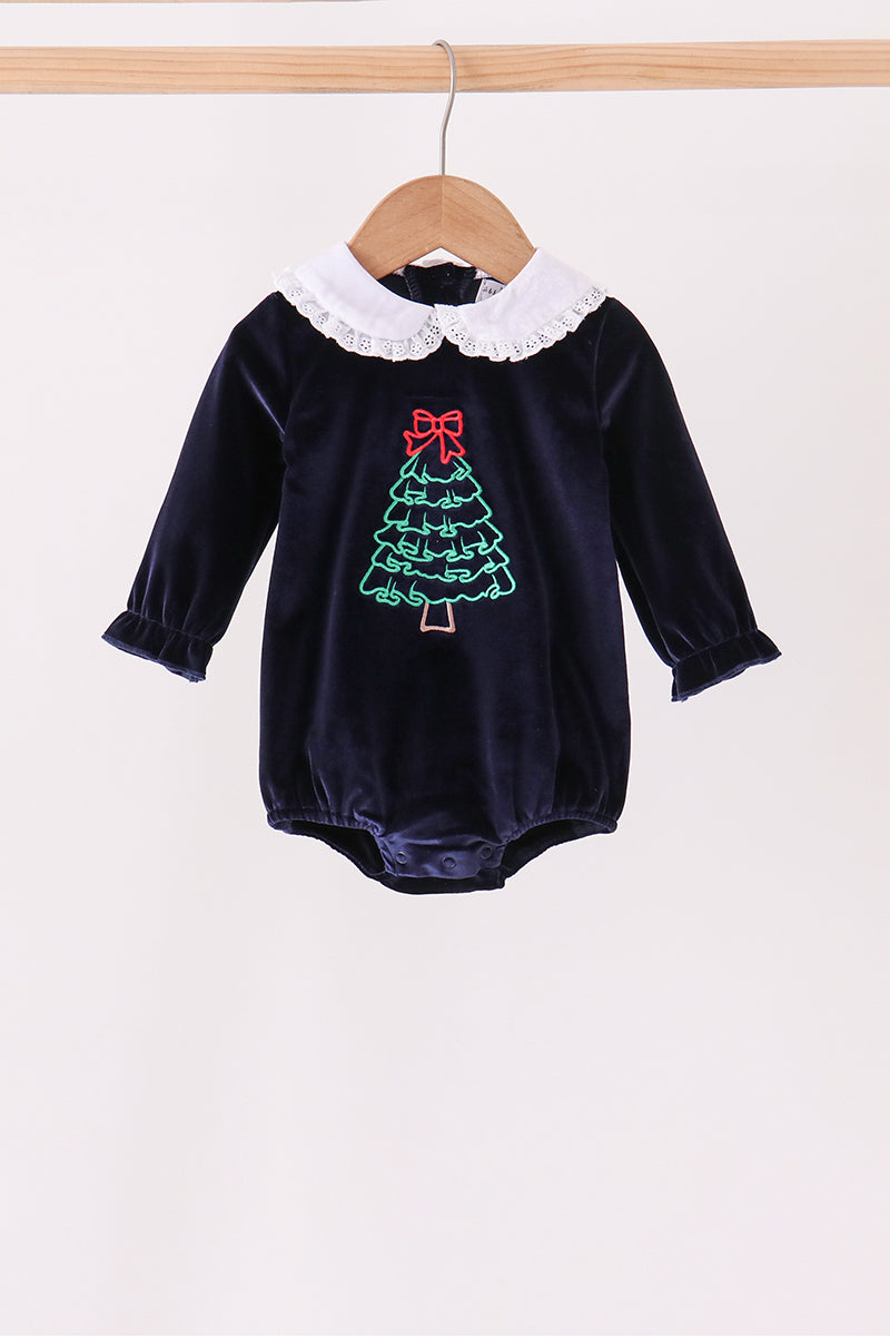 Navy christmas tree embroidery bubble - Aaria Tees Aaria Tees