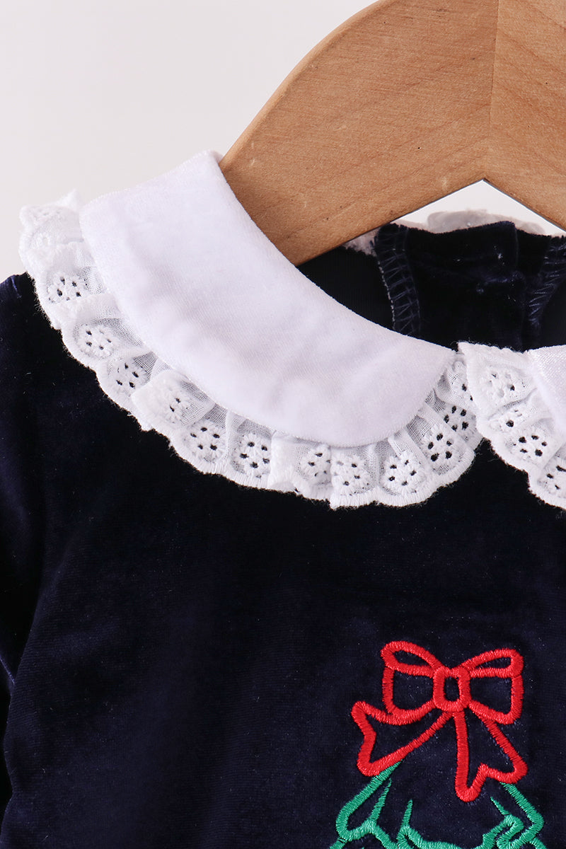 Navy christmas tree embroidery bubble - Aaria Tees Aaria Tees