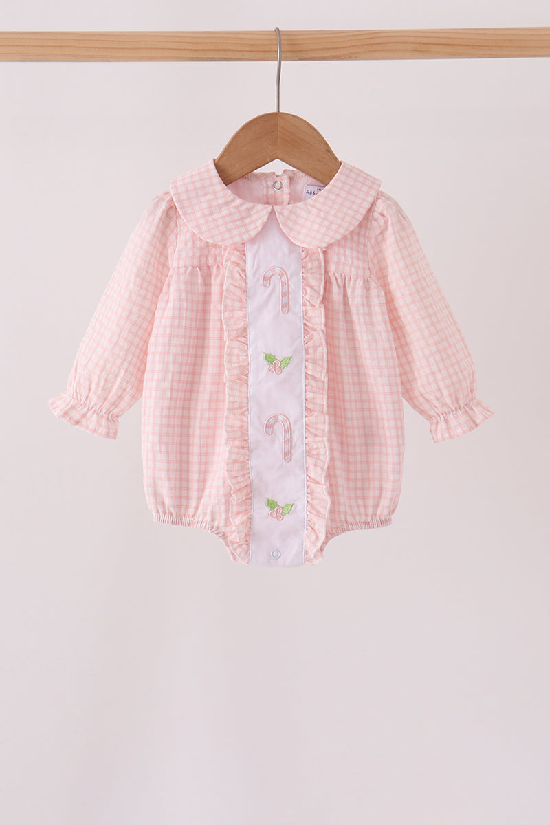 Pink candy cane holly embroidery plaid bubble - Aaria Tees Aaria Tees