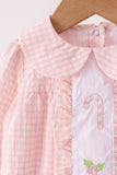 Pink candy cane holly embroidery plaid bubble - Aaria Tees Aaria Tees