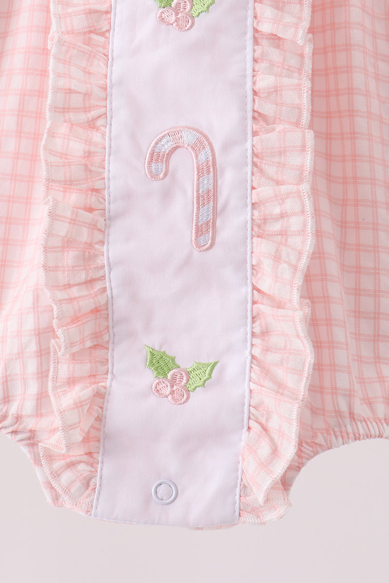 Pink candy cane holly embroidery plaid bubble - Aaria Tees Aaria Tees