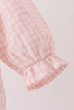 Pink candy cane holly embroidery plaid bubble - Aaria Tees Aaria Tees