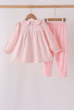 Pink candy cane holly embroidery plaid pants set - Aaria Tees Aaria Tees