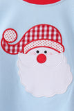 Blue santa claus embroidery gingham pants set - Aaria Tees Aaria Tees