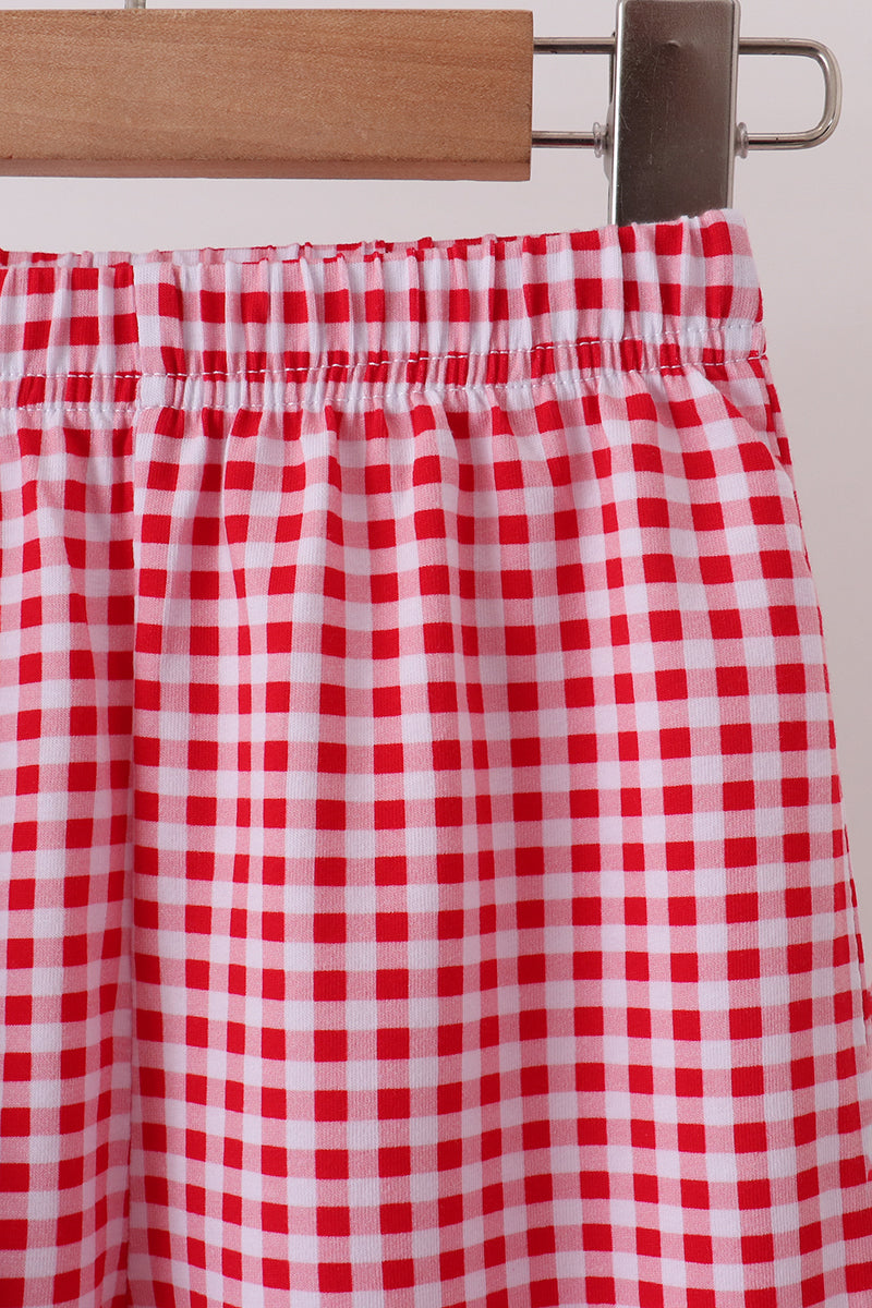 Blue santa claus embroidery gingham pants set - Aaria Tees Aaria Tees