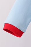 Blue santa claus embroidery gingham pants set - Aaria Tees Aaria Tees