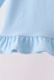 Blue santa claus embroidery ruffle gingham pants set - Aaria Tees Aaria Tees