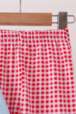 Blue santa claus embroidery ruffle gingham pants set - Aaria Tees Aaria Tees