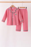 Red stripe christmas tree embroidery pants set - Aaria Tees Aaria Tees