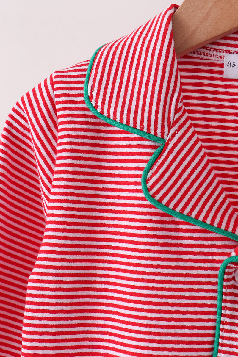 Red stripe christmas tree embroidery pants set - Aaria Tees Aaria Tees