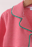 Red stripe christmas tree embroidery pants set - Aaria Tees Aaria Tees