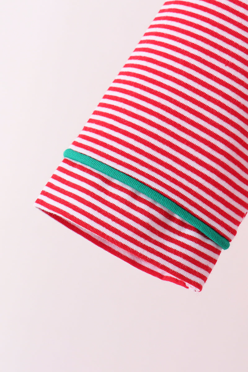 Red stripe christmas tree embroidery pants set - Aaria Tees Aaria Tees