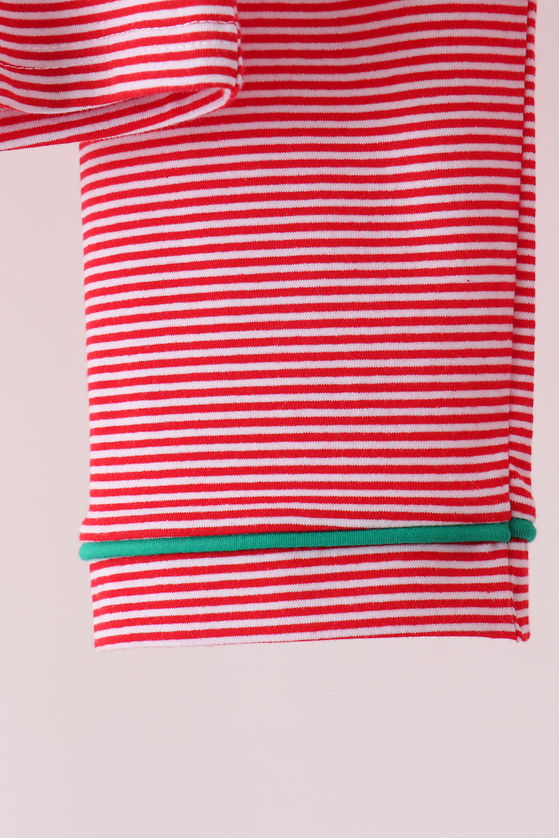 Red stripe christmas tree embroidery pants set - Aaria Tees Aaria Tees