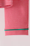 Red stripe christmas tree embroidery pants set - Aaria Tees Aaria Tees