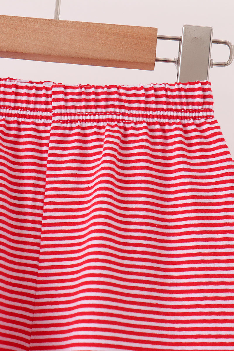 Red stripe christmas tree embroidery pants set - Aaria Tees Aaria Tees