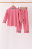 Red stripe christmas tree embroidery pants set - Aaria Tees Aaria Tees