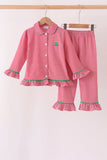 Red stripe christmas tree embroidery ruffle pants set - Aaria Tees Aaria Tees
