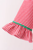 Red stripe christmas tree embroidery ruffle pants set - Aaria Tees Aaria Tees