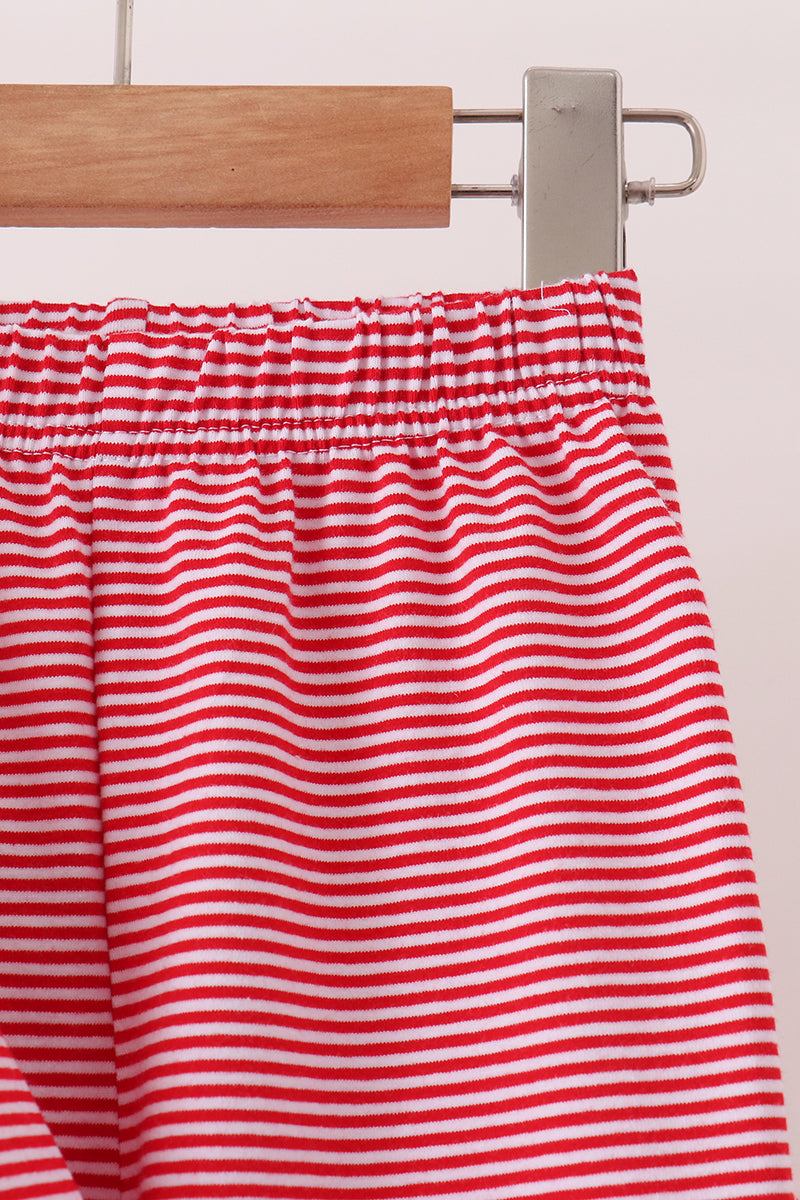 Red stripe christmas tree embroidery ruffle pants set - Aaria Tees Aaria Tees