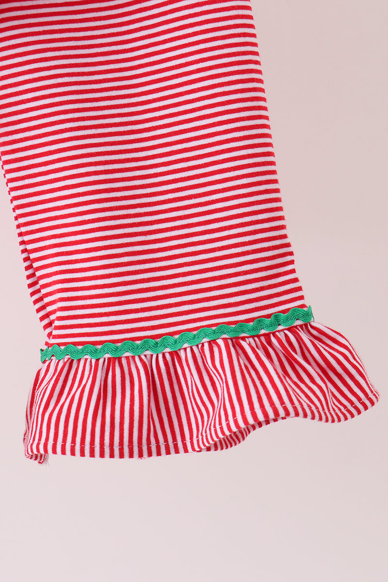 Red stripe christmas tree embroidery ruffle pants set - Aaria Tees Aaria Tees