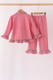 Red stripe christmas tree embroidery ruffle pants set - Aaria Tees Aaria Tees
