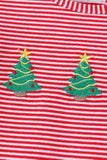 Red stripe christmas tree embroidery ruffle dress - Aaria Tees Aaria Tees