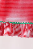Red stripe christmas tree embroidery ruffle dress - Aaria Tees Aaria Tees