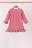Red stripe christmas tree embroidery ruffle dress - Aaria Tees Aaria Tees