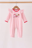 Pink gingerbread embroidery stripe ruffle romper - Aaria Tees Aaria Tees
